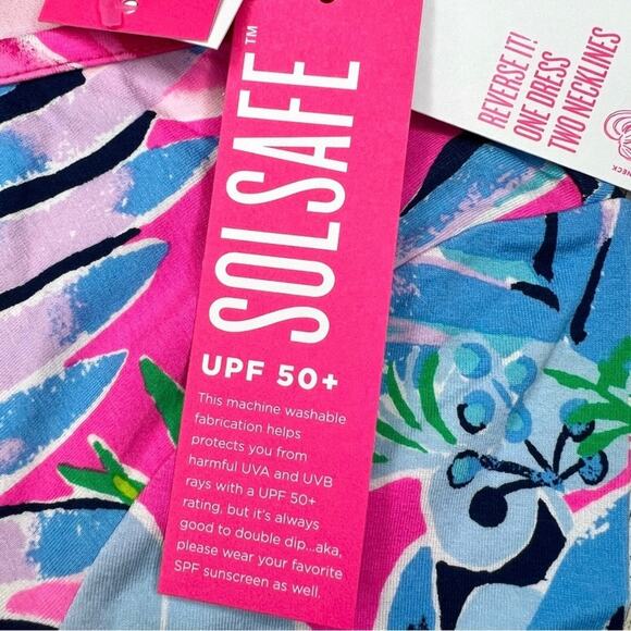 Lilly Pulitzer Kaisley Dual Neckline UPF 50+ Swing Dress Cockatoo Pink Large - Picture 12 of 14